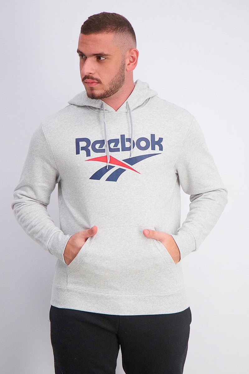 Reebok Men Classics Vector Hooded Sweatershirt, Light Grey Heather - Image 1
